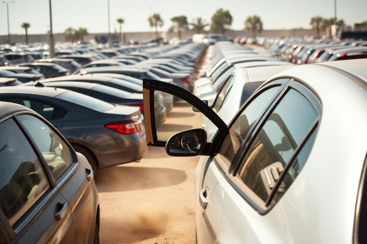 Crowded DFW parking lot with vehicles parked door to door